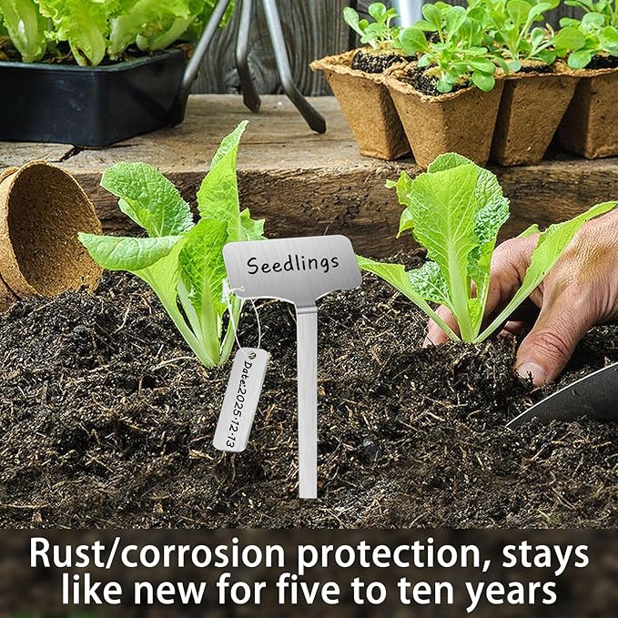 304 Stainless Steel Plant Markers, 20 Waterproof Metal Plant Label Stakes with 20 Tag Buckles & Marker Pen, 12.75" Garden Markers for Outdoor Indoor Plants Identification.