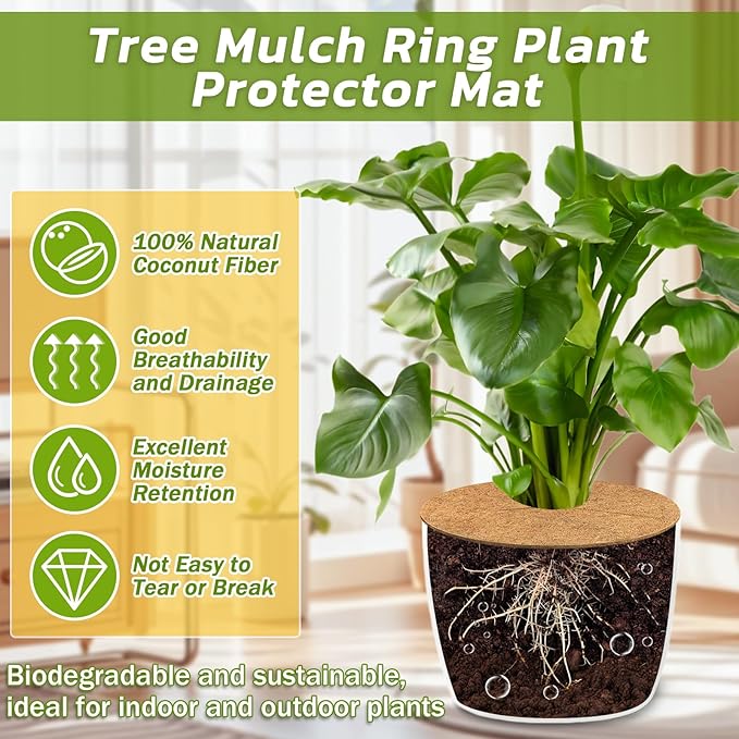 Legigo 20pcs Coconut Fiber Mulch Ring Tree Plant Protector Mat, 11.8 Inch Natural Coco Coir Tree Mulch Ring Plant Pot Soil Cover, Tree Rings Disc Plant Cover for Indoor Outdoor Plants, Landscaping