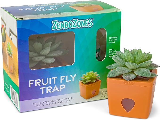ZendoZones Succulent Fruit Fly Trap – Tranquil Tabitha Design with Terracotta Base – Eco-Friendly Indoor Fruit Fly Control – Easy-to-Use Decorative Trap