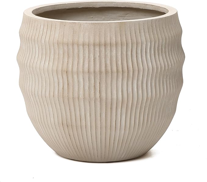 LuxenHome 17.5" Dia Round Planter, Large Pots for Plants with Drainage Hole, Modern Wavy Textured Decorative Planter Pots for Indoor Plants