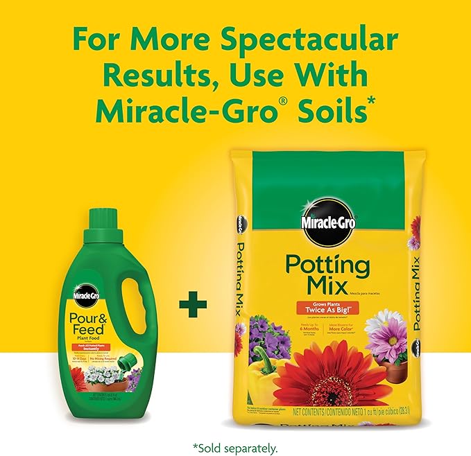 Miracle-Gro Pour & Feed Plant Food - Outdoor and Indoor Plant Fertilizer for Containers, Instantly Feeds, 32 fl. oz.