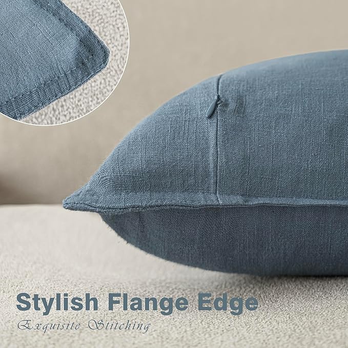 Foindtower Set of 2, Decorative Linen Soild Throw Pillow Covers Soft Accent Euro Cushion Case Boho Farmhouse Neutral Pillowcase for Couch Sofa Bedroom Living Room Home Decor 26 x 26 Inch Misty Blue