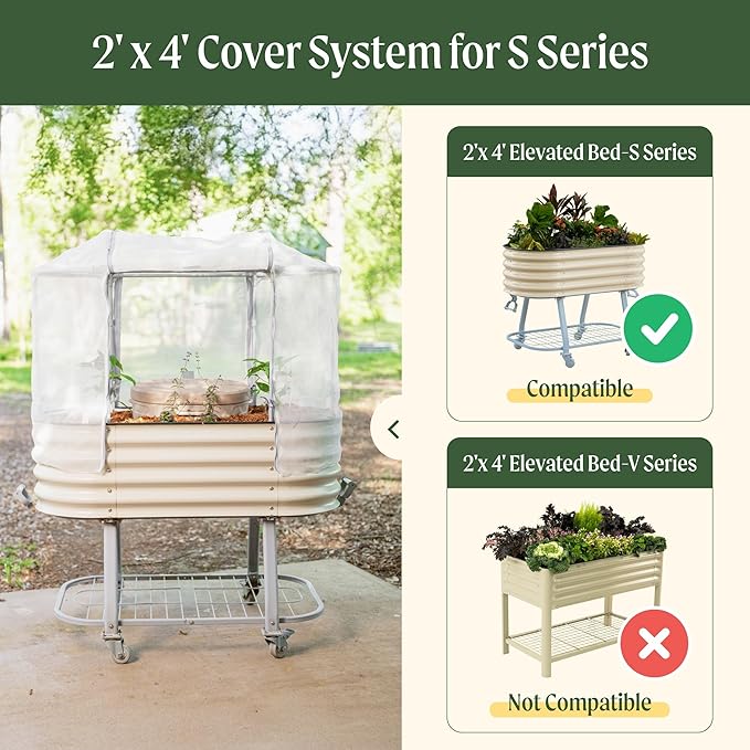 Vego garden Netting Cover System for 2.0' x 4.0' Elevated Rolling Garden Bed-S Series, 35% Shading Rate for Plant Protection, Pest Control Frame Cover, Durable & Heavy-Duty (Garden Beds Not Included)
