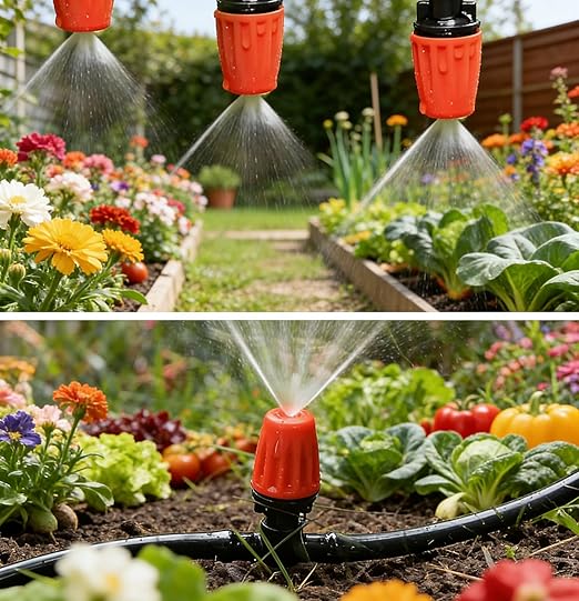 Three-Way Atomizing Nozzle 1/4 Inch, 50 Pcs Adjustable Micro Spray Irrigation Emitters, Drip Irrigation Parts Accessories for Patio Lawn Greenhouse Vegetable Irrigation Supplies