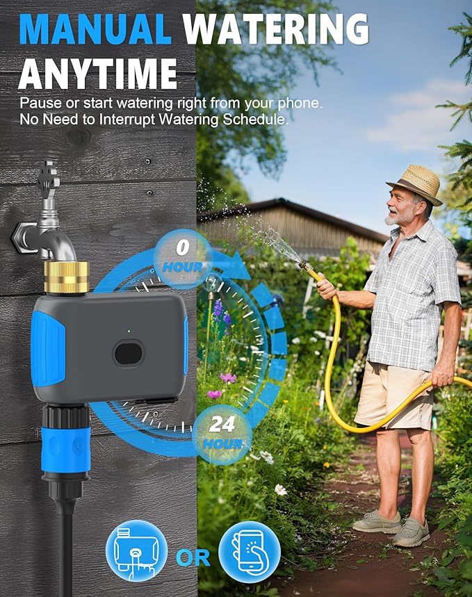 WiFi Sprinkler Timer, Smart Bluetooth Hose Timers, Water Timer for Garden Hose with APP, Digital Automatic Irrigation System Compatible with Alexa Google, for Outdoor Garden Lawn, 1 Outlet