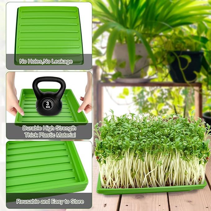 6Set Microgreens Growing Mat with Tray, Microgreen Growing Kit 10″×10″ Wheatgrass Seed Sprouting Starter Mat Hemp Fiber Grow Hydroponic Jute Pad Indoor Organic Production for Germination Sprouts(G)
