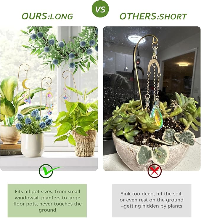 HDCRYSTALGIFTS 6 Pack Small Trellis for Potted Plants Indoor with Colorful Crystal Sun Catcher, 13.5'' Metal Plant Stake Suncatchers for Mini Potted Plant Decoration for Home Window Garden