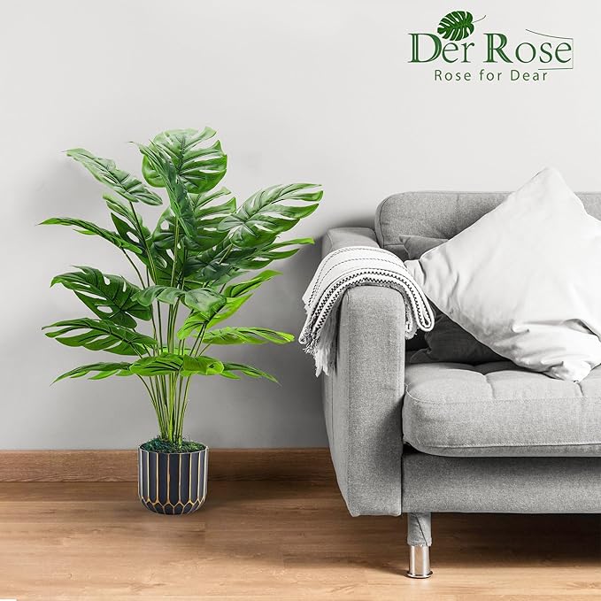 Der Rose 28'' Fake Plants Tall Artificial Monstera Faux Plants Indoor Outdoor Tree for Living Room Home House Decor