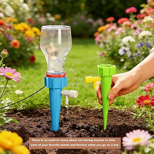 10 Pack Self Watering Spikes for Plant Drip Irrigation System with Adjustable Valve Automatic Waterer for Indoor & Outdoor Pots Self Watering Planter Insert Alternative to Watering Globes