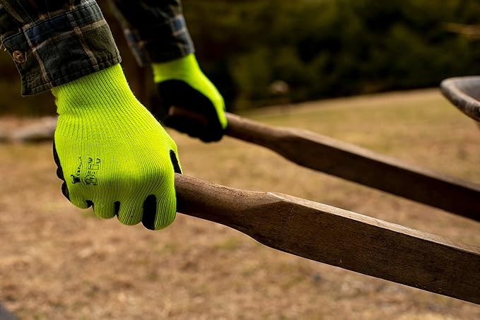 1516 6 Pairs Pack Premium High Visibility Low emissions Green Work and gardening Gloves for Men and Women.MicroFoam Textured Coated Palm and Fingers Gloves for Gardening Work, Size Large (Pack of 3)