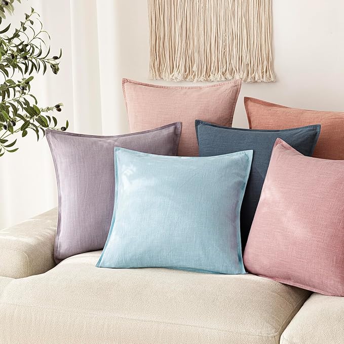Foindtower Pack of 2, Decorative Linen Soild Throw Pillow Covers Soft Accent Euro Cushion Case Farmhouse Neutral Pillowcase for Chair Couch Sofa Bedroom Living Room Home Decor 20 x 20 Inch Light Blue