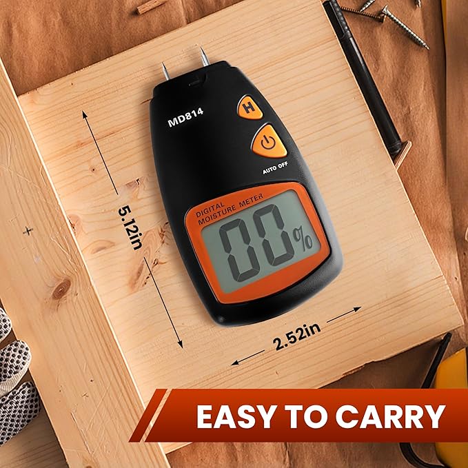 Digital Wood Moisture Meter 4 Pin Accurate Moisture Meter for Wood Handheld Lumber Humidity Tester with LCD Display for Lumber Firewood Forestry and Woodworking Applications (Model MD814)