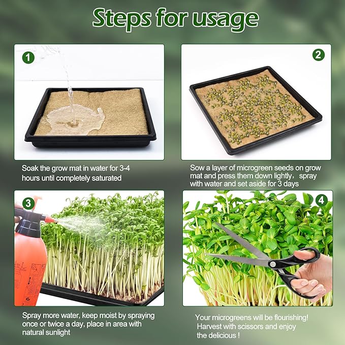 9Set Microgreens Growing Mat with Tray, Microgreen Growing Kit 10″×10″ Wheatgrass Seed Sprouting Starter Mat Hemp Fiber Grow Tray Hydroponic Jute Pads Indoor Organic Production for Germination Sprouts