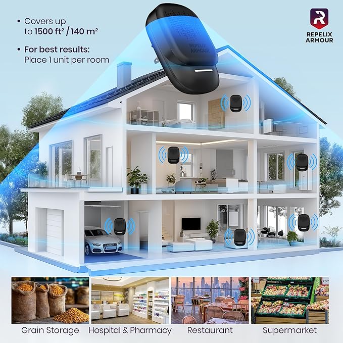 Ultrasonic Pest Repeller for Indoor Use - 2 Pack - Covers Up to 1,500 sq ft per Device - 3 Modes Mouse Repellent - Rodent Repellent – Helps Repel Rats, Spiders, Mosquitoes, Ants & Household Insecs