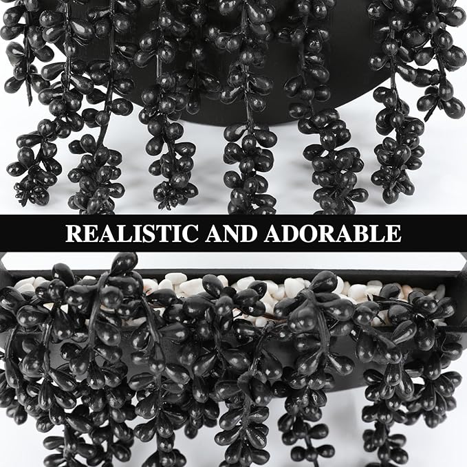 Artificial Hanging Plants Hanging Planter Fake Succulents Artificial String of Pearls with Pot and Lanyard for Home Office Wall Decoration