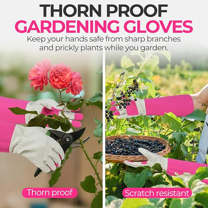 HANDLANDY Rose Pruning Gardening Gloves for Men & Women, Thornproof Long Gauntlet Gloves, Pigskin Leather - Breathable & Durability (Large)