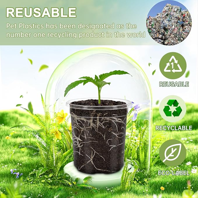 30 Packs 4 Inch Reinforced Clear Nursery Pots for Plants with Drainage Holes, High Transparency Plastic Seedling Plant Pot with Drainage Holes Have 20 Labels