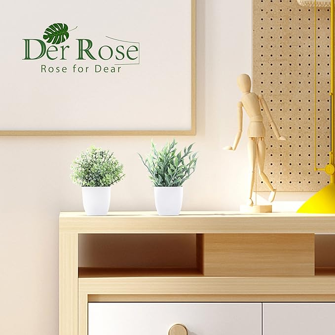 Der Rose 2 Pack Small Fake Plants Artificial Greenery Eucalyptus Plants in Pots for Bedroom Living Room Decor