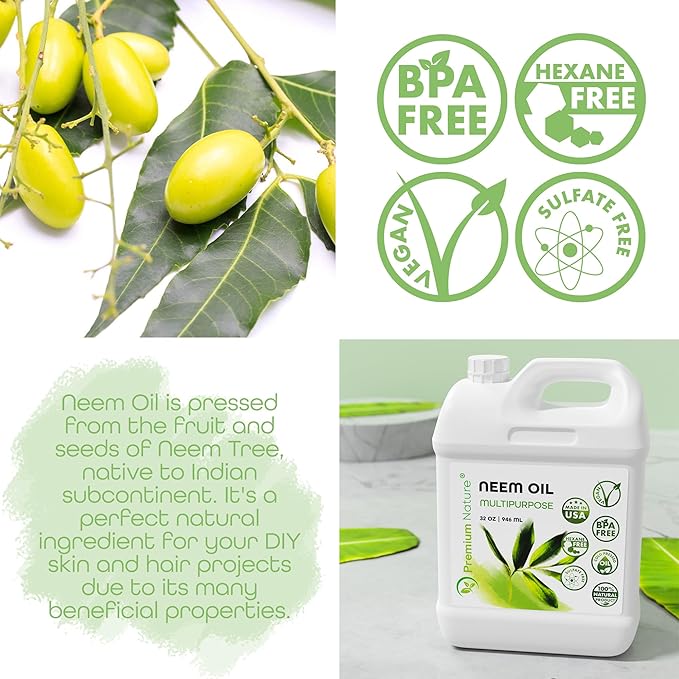 Premium Nature Organic Neem Oil for Skin and Hair Need Oil 100% Pure Cold Pressed for Essential Oil Mixing Neem Oils for Plants Neem Cake Massage Oil Neems Spray for Indoor Plants 32 oz