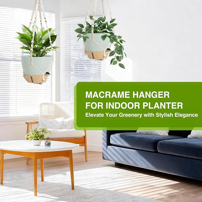 LEWESU Set of 2 Hanging Planters for Indoor Plants with Self Watering Includes Hanging Pots and 2 Types Plant Hangers, Outdoor Hanging Baskets Holder for Home Garden, 10 Inch Sage Green