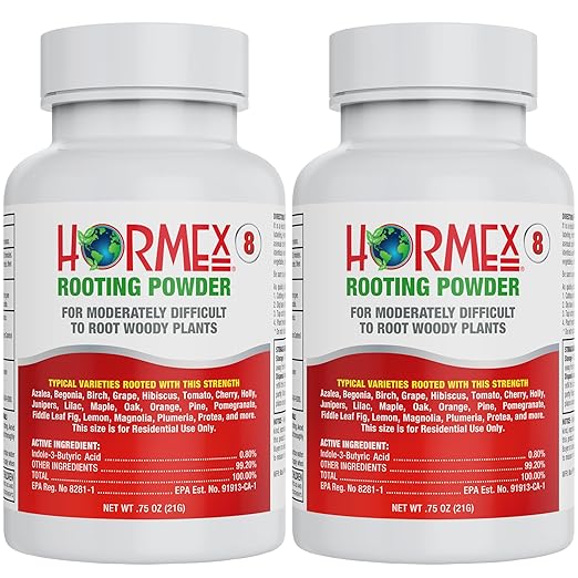 Hormex Rooting Hormone Powder #8 (0.80% IBA) for Semi-Hardwood Plants, Trees & Shrubs – High Strength Root Stimulator, Growth Hormone & Root Booster for Woody Cuttings, Cloning, & Propagation (2 Pack)