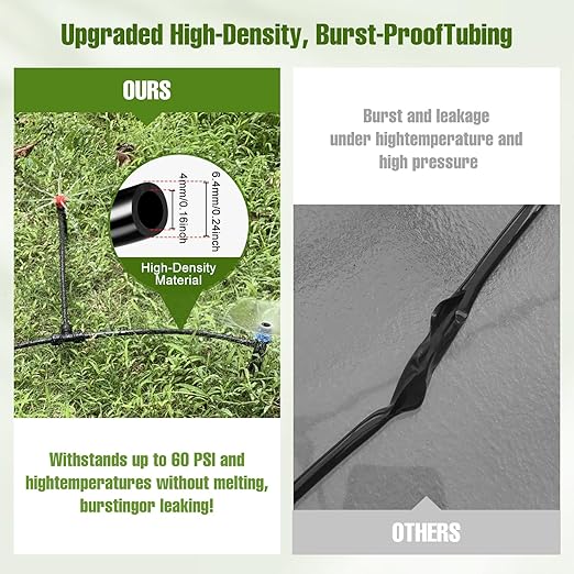50FT 1/4 Inch Drip Irrigation Tubing with 5 Pack Push-to-Connect 1/4" Tee Connectors, Distribution Drip Line Hose & Universal Tee Fitting, for Drip Irrigation Parts or Drip System and Misting System