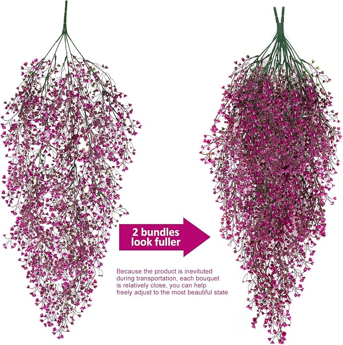 RECUTMS Hanging Fake Vines Artificial Hanging Plants Greenery 4Pcs Faux Wall Vines Ferns with Plastic Flowers for Valentines Day Bedroom Indoor Outdoor Living Room Spring Decoration(Fuchsia)