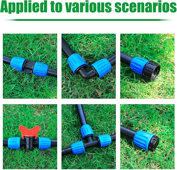 24 Pcs 1/2 Inch Drip Irrigation Fittings Kit,Drip Irrigation Hose Connector for 1/2 Inch Drip Tubing (1/2" ID x0.6-0.63" OD) with 5 Tees,5 Couplings,2 Switch Valves,5 End Cap,5 Elbows,2 Hose Adapter