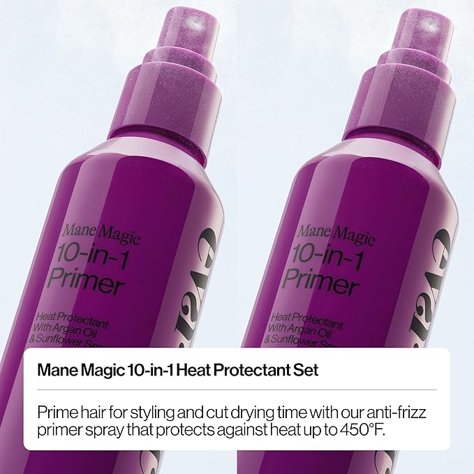Eva NYC Mane Magic 10-in-1 Heat Protectant Set for Medium + Thick Hair - Anti-Frizz Heat Protection Spray Gift Set - Argan Oil Blow Dry Spray - 10-in-1 Hair Primer - Vanilla Scent - 10 fl oz - 2 Pack
