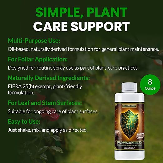 Humboldts Secret Flower Shield | Plant Care Spray for Routine Foliar Application & Maintenance | Naturally Derived, Oil-Based Formula | Indoor & Outdoor Plants | 8 Ounce