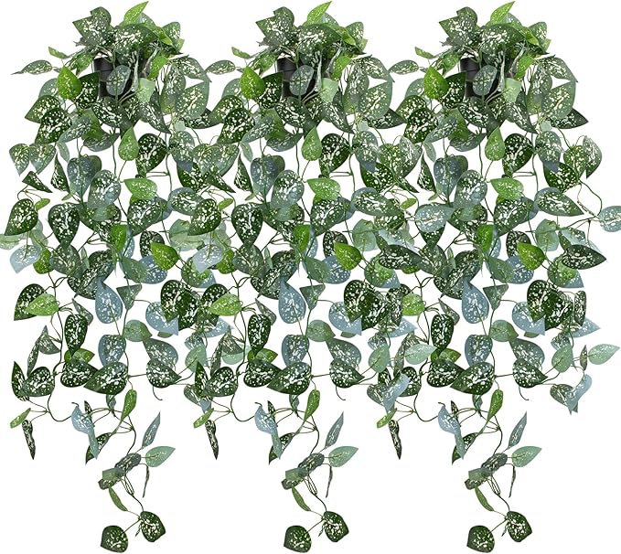 LOYWREE 3 Pack 39-in Long Fake Hanging Plant with Pot Faux Pothos Artificial Potted Plants Small Faux Ivy Vine Plant for Indoor Outdoor Aesthetic Office Living Room Shelf Decor (Black Pot)