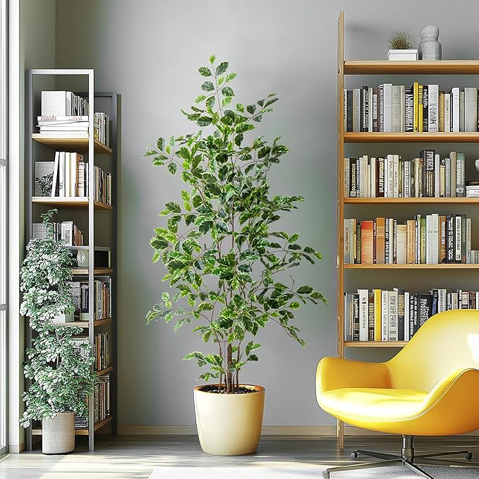 Bailikang Artificial Ficus Tree Indoor 5ft, Large Potted Faux Tree with Realistic Silk Leaves & Trunk for Home Office, Living Room Corner Decor