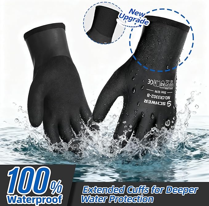 Schwer 2 Pairs 100% Waterproof Winter Work Gloves, ANSI A2 Cut Resistant Freezer Gloves for Outdoor Cold Weather Keep Hands Warm, Thermal Insulated Gloves for Shoveling Snow, Ice Fishing, XL