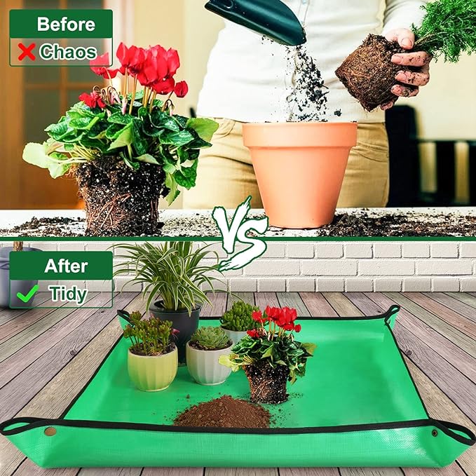 HNXTYAOB 2 PCS 27 "x 27" Repotting Mat for Indoor Plant Transplanting and Mess Control Thickened Waterproof Potting Tray Foldable Succulent Potting Mat Portable Gardening Mat Green