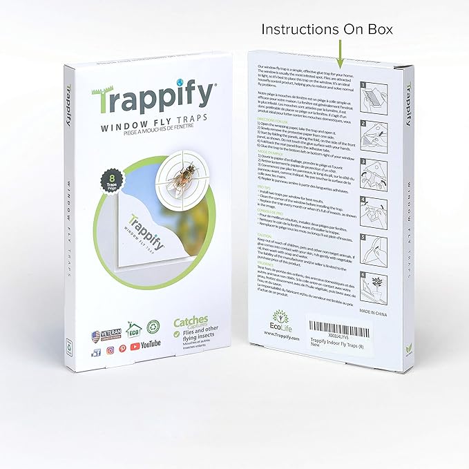 Trappify Window Fly Trap Indoor | Fruit Fly Traps for Indoors | Gnat Traps for House Indoor | Disposable Trap with Sticky Adhesive Strips | Bug Catchers (8 Pack)