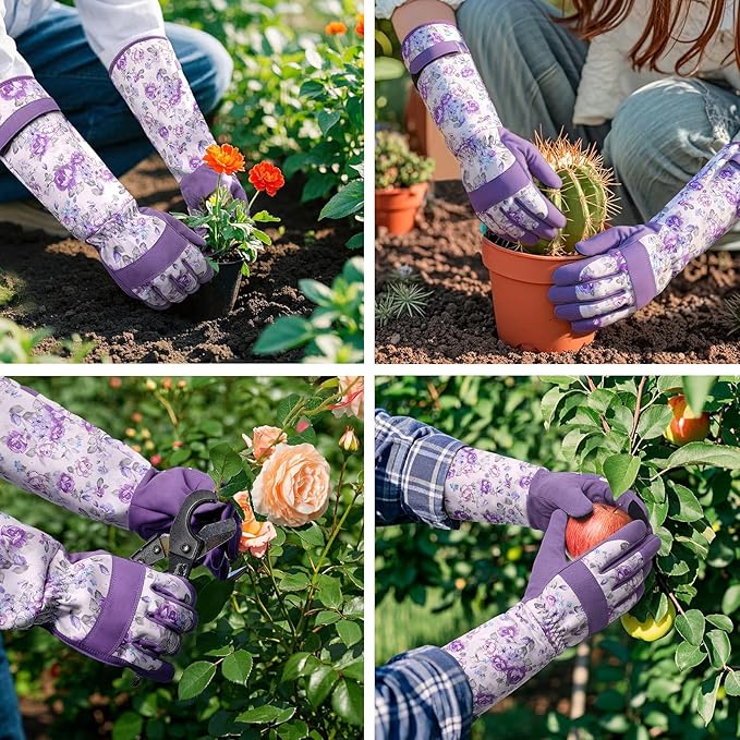 Trifabricy Gardening Gloves for Women, Breathable Leather Garden Gloves with Grip, Thorn-Proof Puncture-Resistant Work Gloves