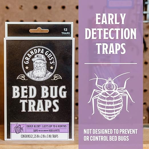 Grandpa Gus's Natural Bed Bug Killer Spray (16 fl oz) Bundled with Bed Bug Glue Traps for Home & Travel (Pack of 12)