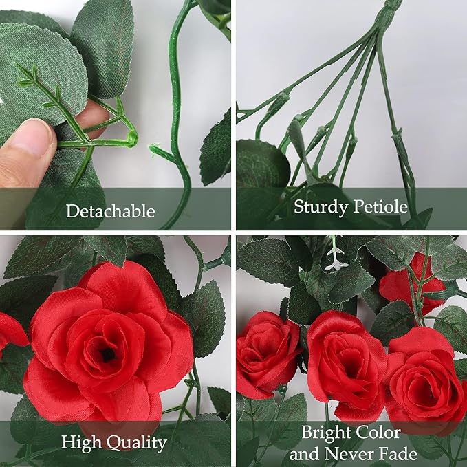 RECUTMS Hanging Rose Flowers Artificial Vines for Outdoors with 30 LED Fairy String Lights Indoor Home Garden Wall Wedding Valentines Day Decorations Rose (Red)
