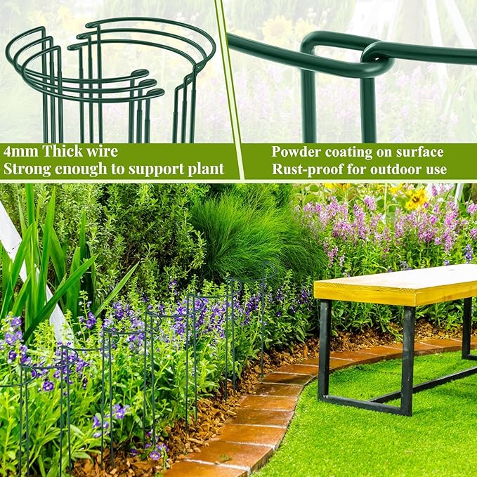 Tioncy 6 Pcs 60 H x 19.69 W Plant Support Stakes Cages for Garden, Metal Half Round Plants Tension Rods for Indoor Outdoor Large Tall Flower Vegetables Tomato Peony Rose Support