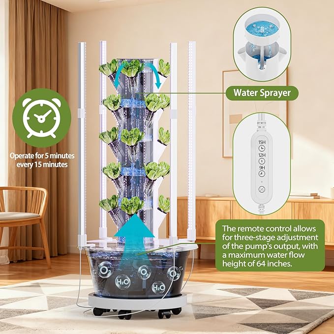 SPECILITE Hydroponics Growing System Kit with Full-Spectrum Grow Light, Movable Hydroponic Tower with 5 Tiers 20 Pods, Vertical Indoor Gardening System with Pump & Timer for Vegetables, Fruits, Herb