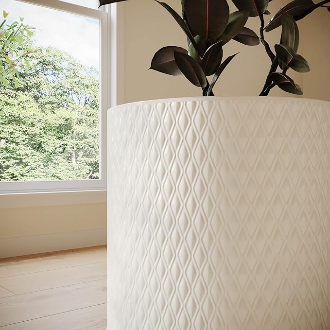 EverNest Claire Honeycomb Neutral Modern White Planter with Nyra Stand, Indoor Plant Pots, SelectBase, Mid-Century Modern, Boho Style Home Decor for Plants (Medium, Black)