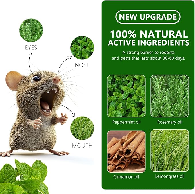 Mouse Rodent Repellent, 24 Pack Peppermint Lemon Oil Mice Repellent for Squirrel Rats Spider Pests, Natural Deterrent for Kitchen, Warehouse, Car, Indoor, Outdoor, Safe for Pets Family
