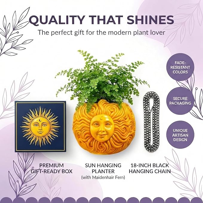 Nebula Colors Fun & Unique Sun Face Hanging Planter Quirky Celestial Decor for Plant Lovers – Indoor Outdoor Flower Basket for Succulents & Small Plants – Decorative Garden Yard Art
