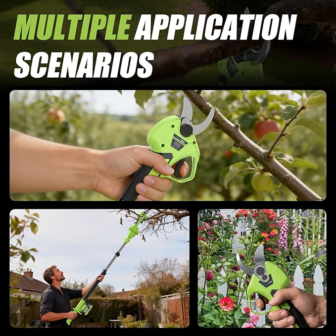 2-in-1 Electric Pruning Shears with 4.9-8.9ft Telescopic Pole, 2x 4.0Ah Batteries, Extra SK5 Blade, Battery Powered Pole Pruner Tree Branch Cutter for Garden, Yard, Fruit Tree Trimming