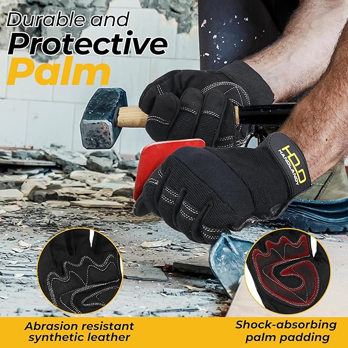 HANDLANDY Work Gloves for Men & Women, Utility Mechanic Working Gloves Touch Screen, Flexible Gardening Gloves for Yard