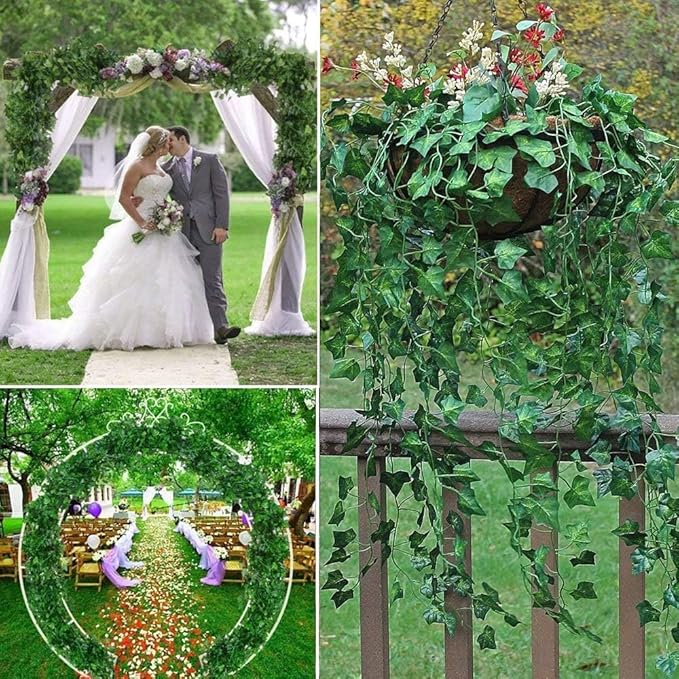 Comtelek 168 FT Artificial Ivy 24 Pack Ivy Vine Garland Ivy Leaves Greenery Garlands Clip Hanging Fake Leaf Plants Faux Green Flowers Decor Home Kitchen Garden Office Wedding Wall