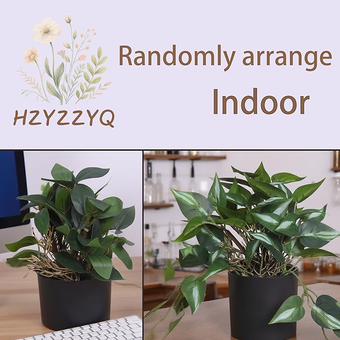 6 Pack Artificial Potted Plants - Fake Trailing Greenery with Unique Variegated/Striped/Dark-Veined Leaves - Small Faux Plants for Desk, Bathroom, Shelf Decor - No Watering Needed
