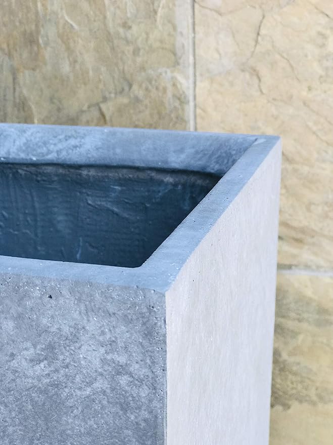 Kante 12.6" H Tall Rectangular Concrete Planters, Outdoor Indoor Lightweight Plant Pots with Drainage Hole and Rubber Plug, Modern Style for Home Garden Patio, Slate Gray