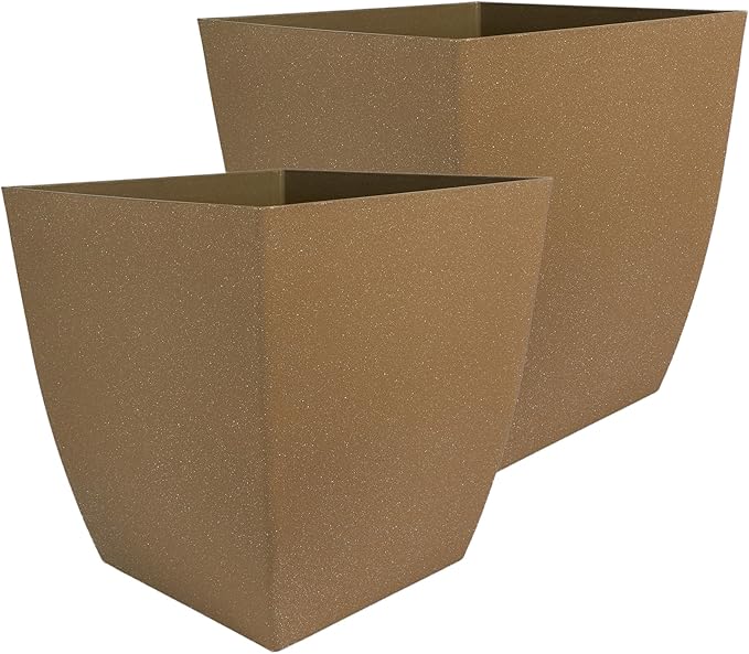 The HC Companies Santa Fe Square Self-Watering Pot - Lightweight Plastic Planter for Herbs & More - Durable Plant Pots for Indoor Plants & Outdoor Plants (16" Cavern Clay, Pack 2)