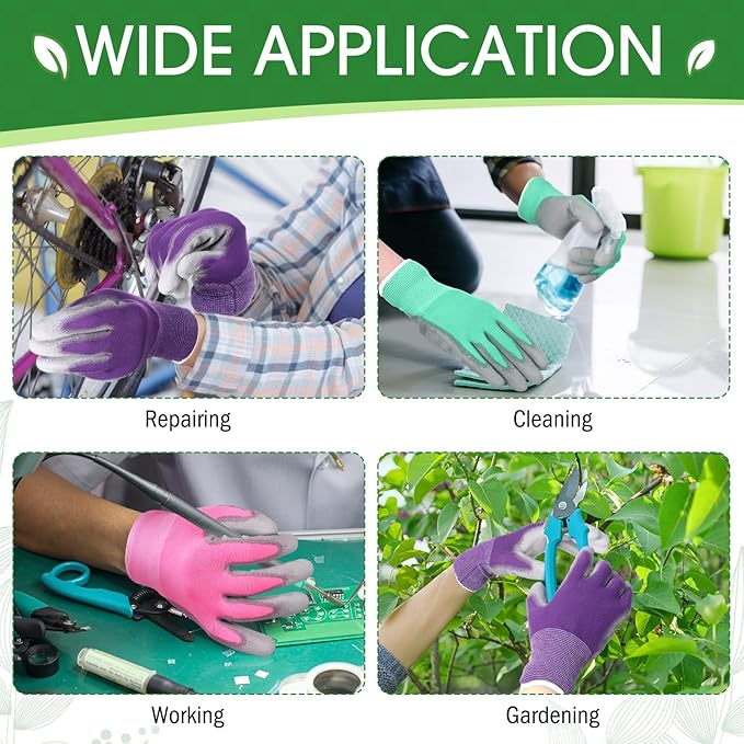 Maxdot 24 Pack Gardening Gloves for Women 3 Colors Womens Work Gloves PU Coated Grip Work Gloves Outdoor Gloves for Weeding Digging and Pruning